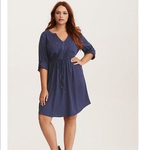Navy Challis Zip Front Shirt Dress